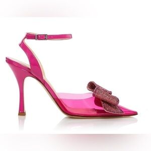 NIB Nalebe By Amina Means Dimante Glitter Bow High Heel PVC Pink Pumps Heels
